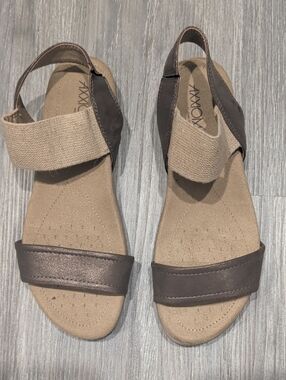 Axxiom Grace Shimmer Slingback Taupe Sandals with Elastic Strap